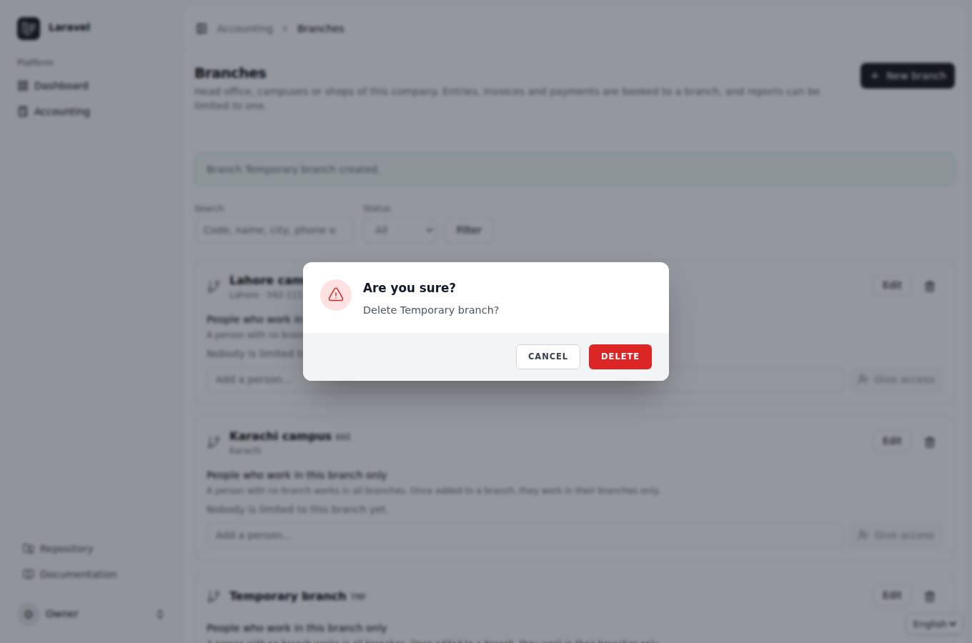 Delete asks in a modal in React