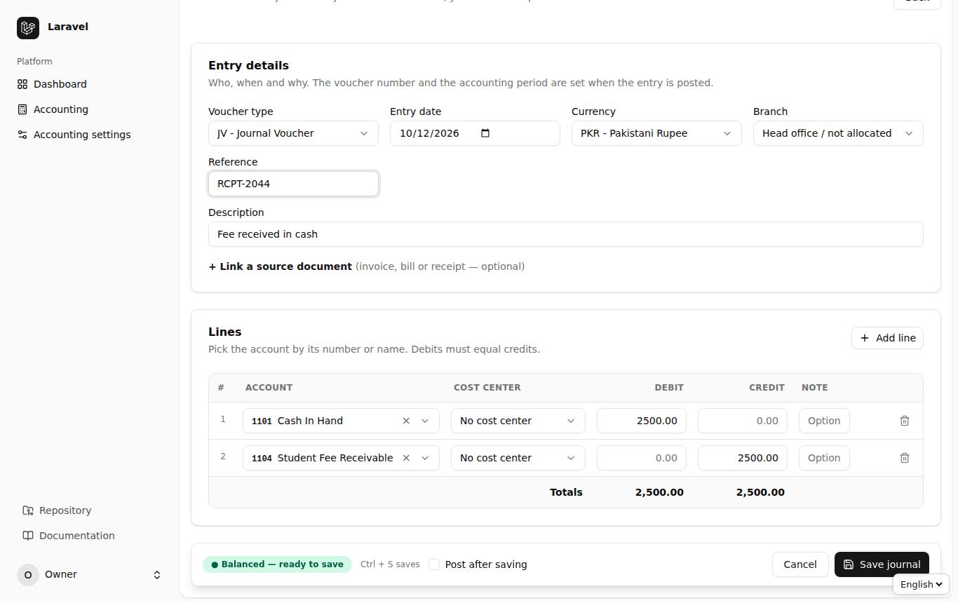 Journal form, React