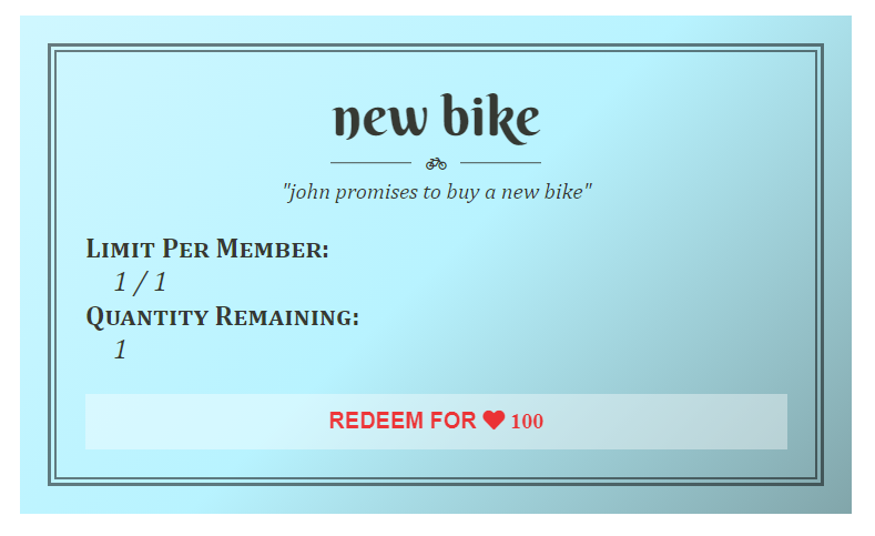 Reward certificate for a new bike