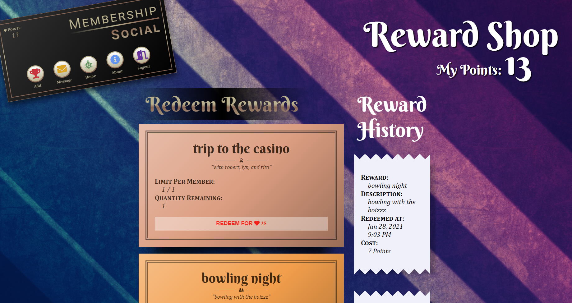 Reward shop page screenshot