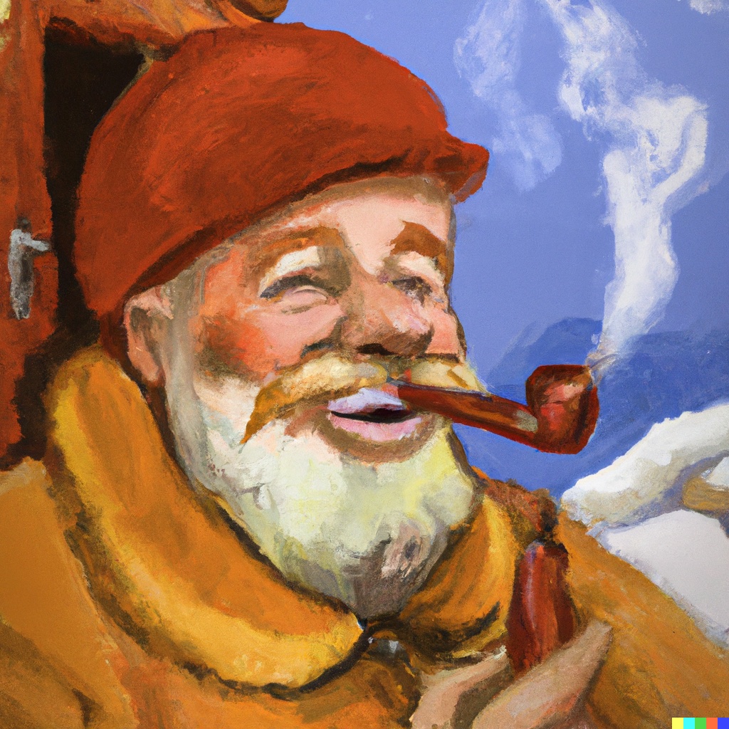 the Protector of ERT "a Laplander man happily smoking his pipe oil painting"