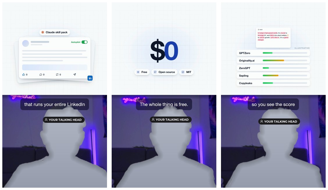 Paper grid: white grid pane with animated UI cards above the speaker