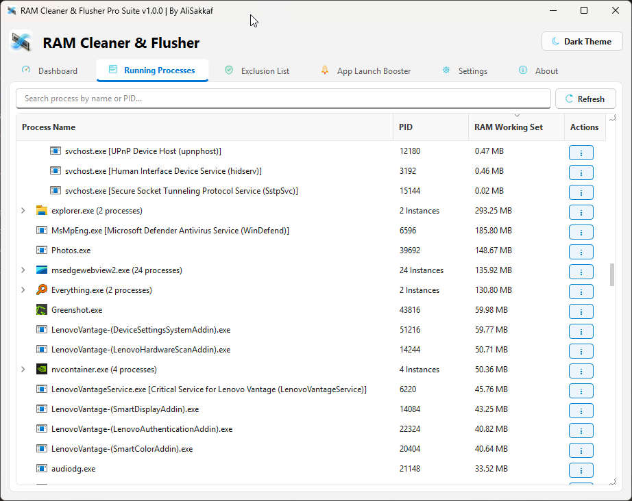 Running Processes Light Theme