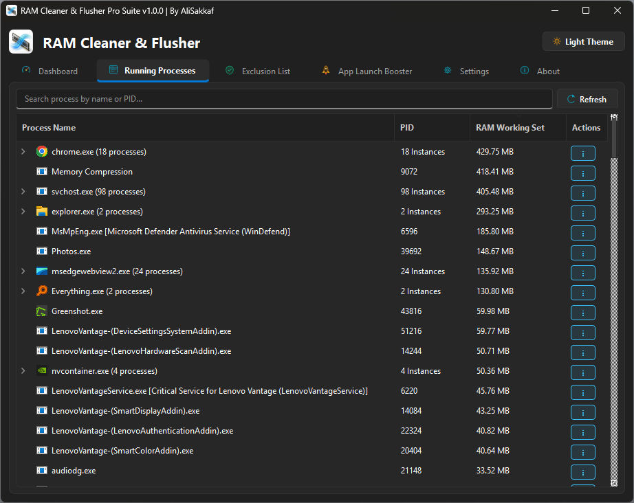 Protected Active Processes View