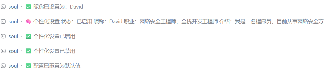 /soul 多种命令的输出示例