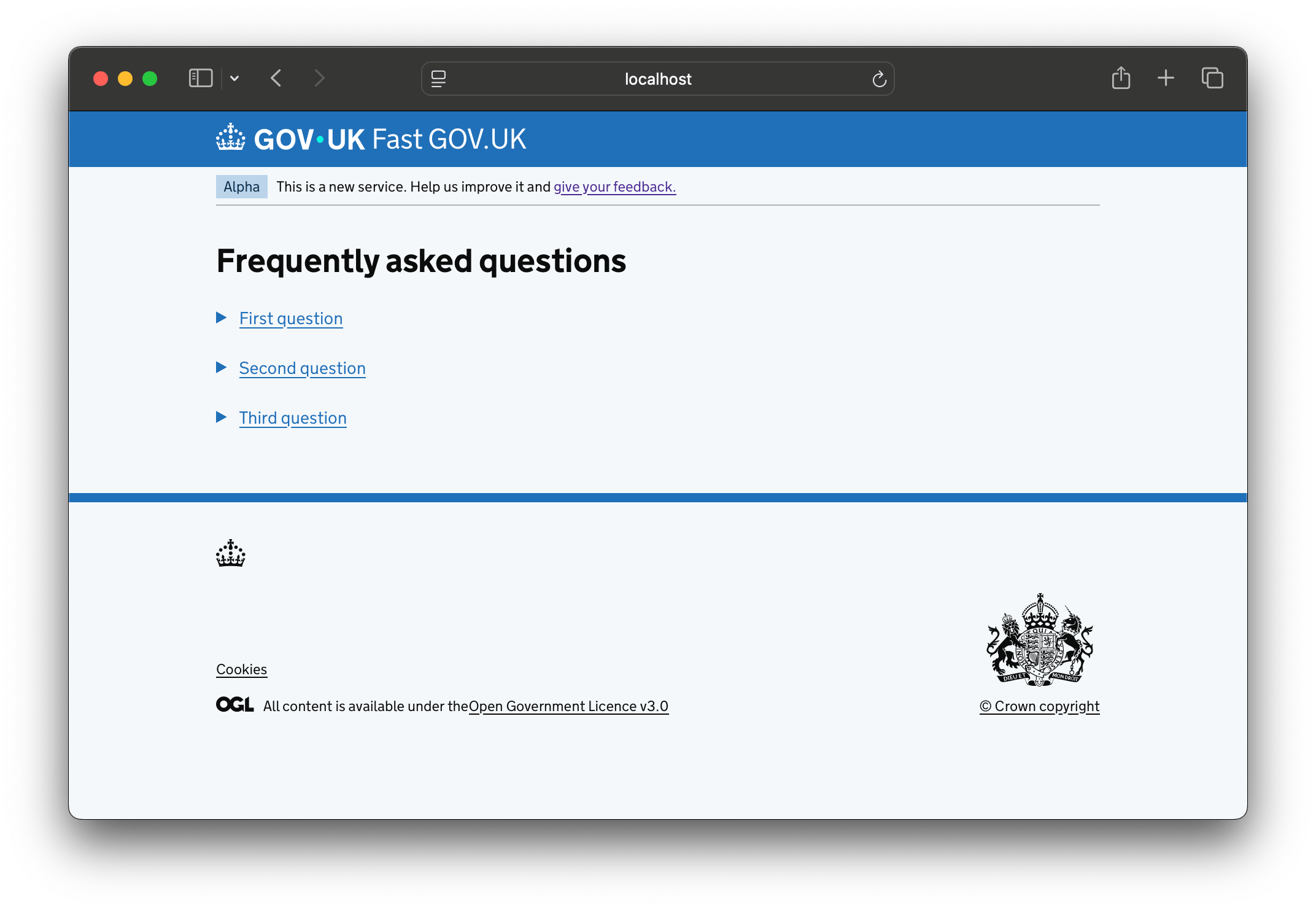 Screenshot of the FAQs
