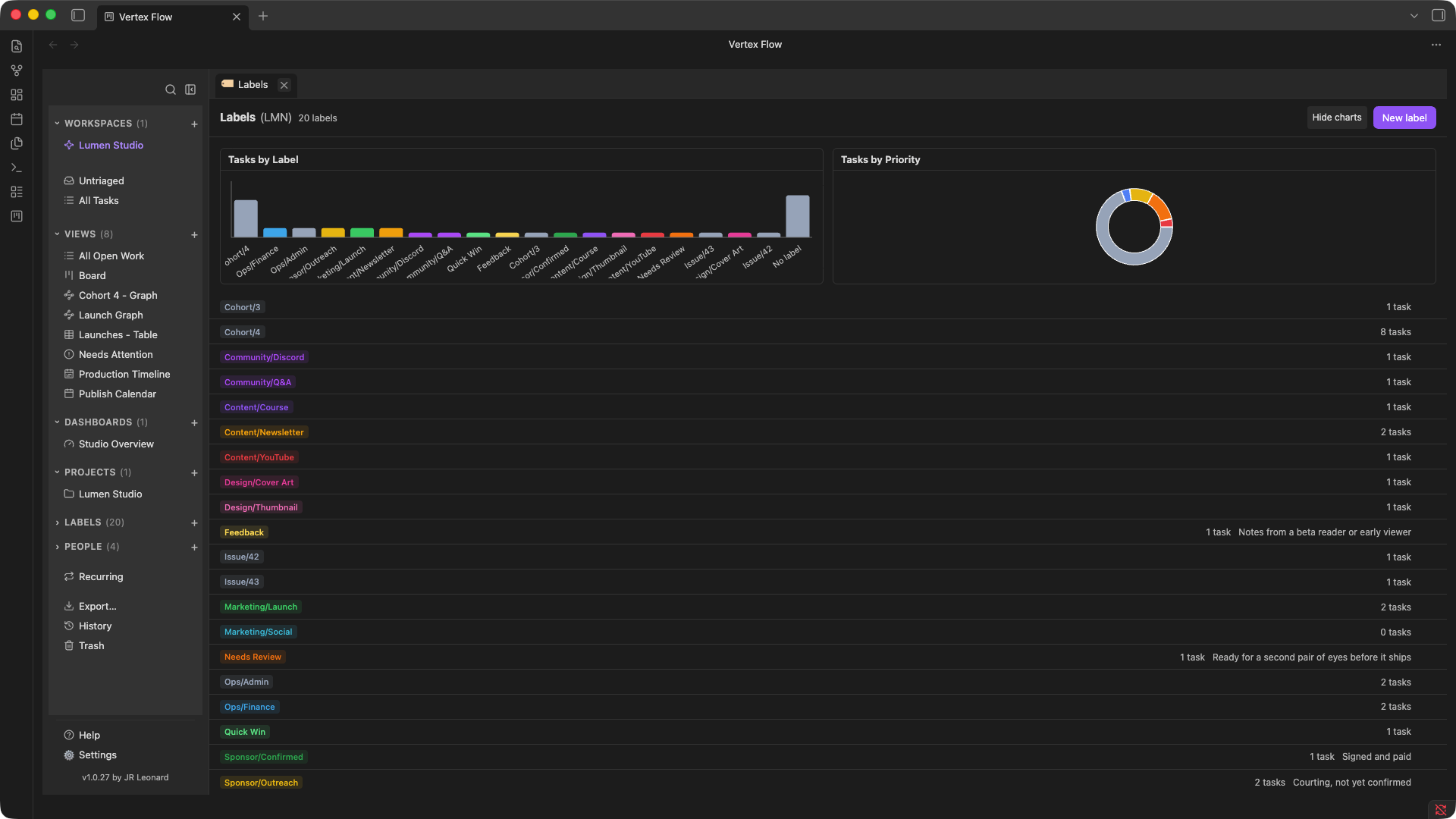 Vertex Flow Labels browse screen