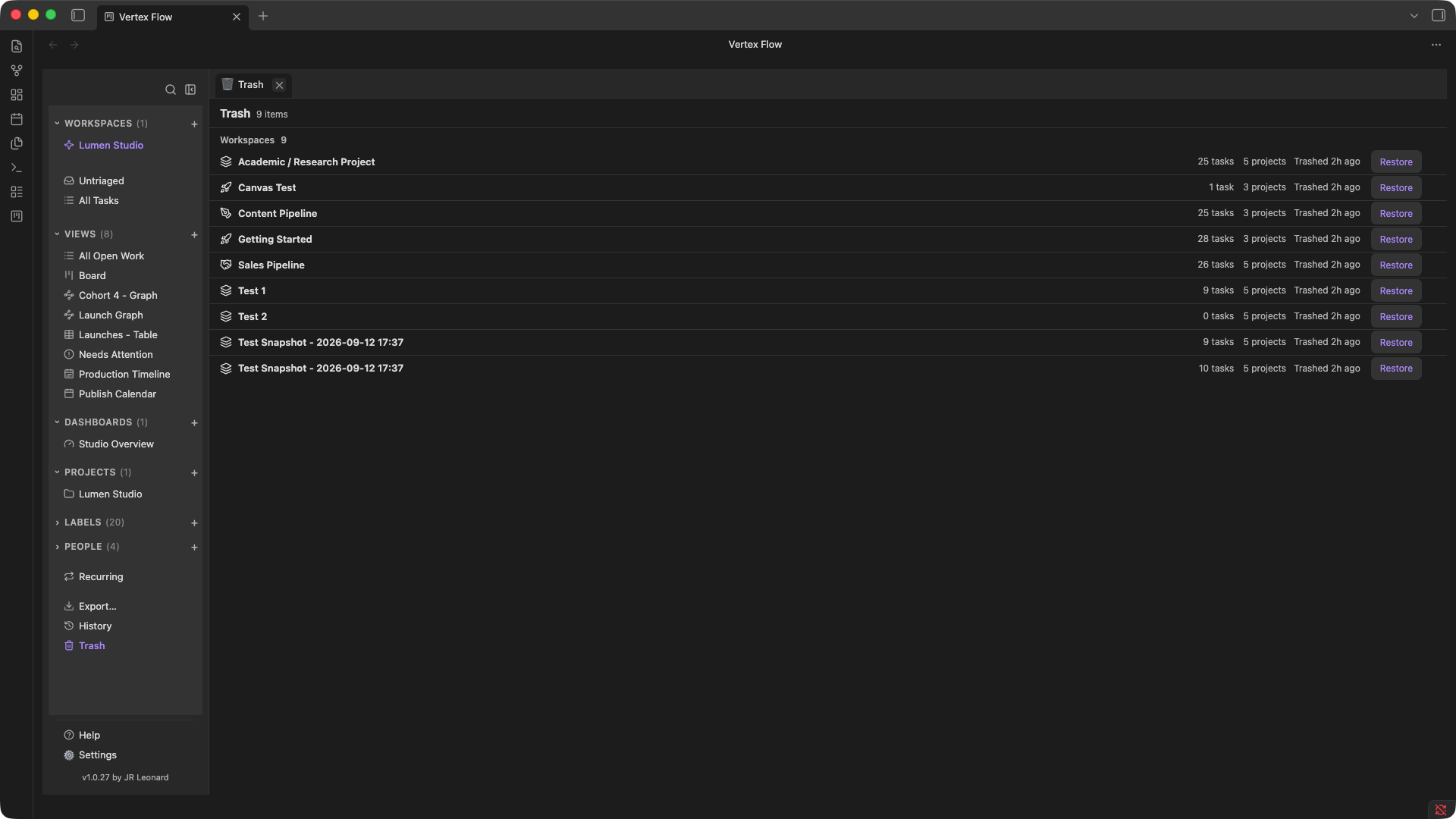 Vertex Flow Trash browser