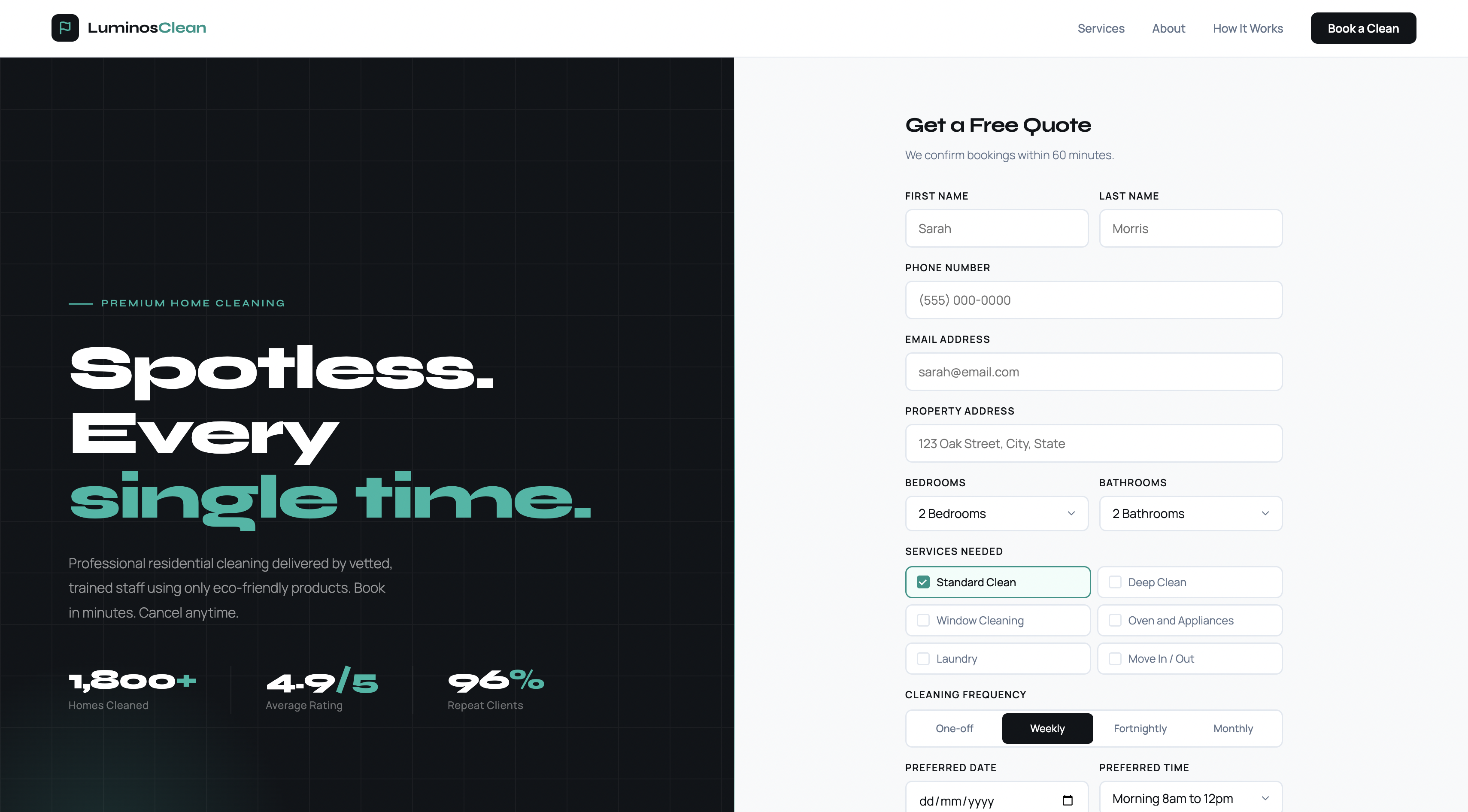 Cleaning service template preview