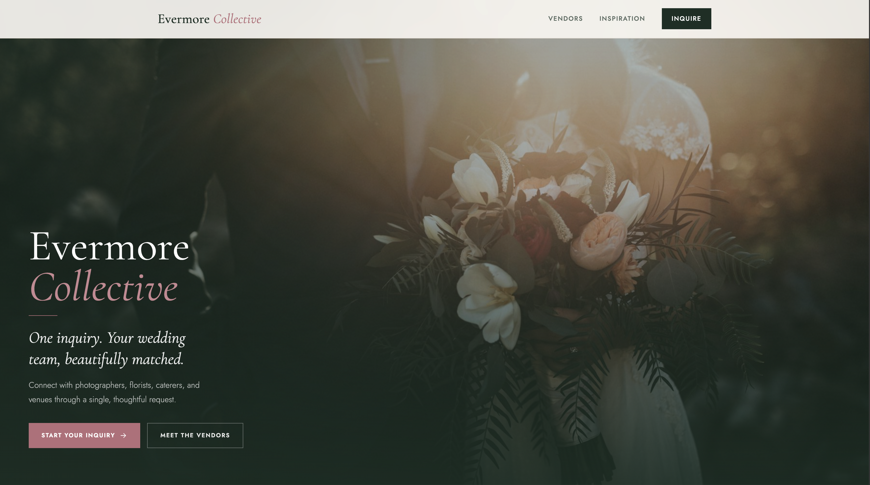 Wedding vendor inquiry form template preview showing contact form and vendor sections