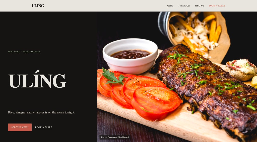Ulíng restaurant booking website template homepage screenshot