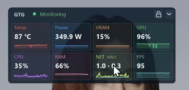 Double-clicking the NET card: the card fills with falling blocks while the measurement runs, then reports what it found