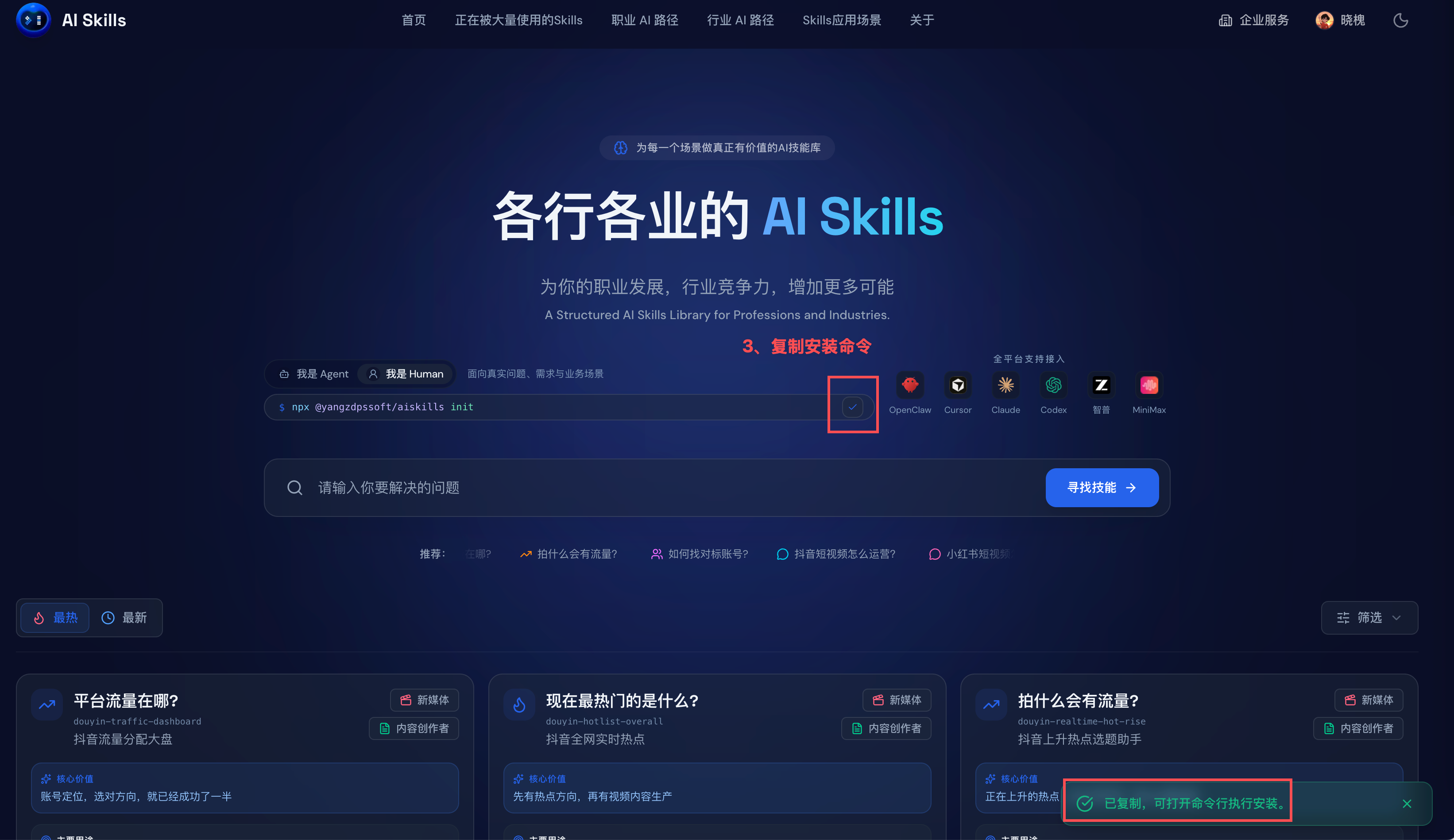 复制 AI Skills 技能安装命令