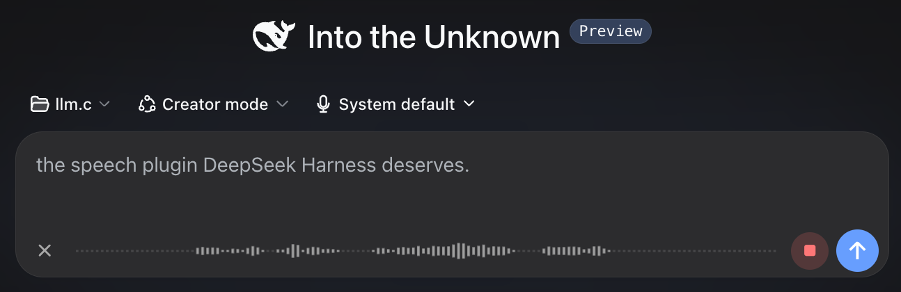 Live speech transcription in DeepSeek Harness