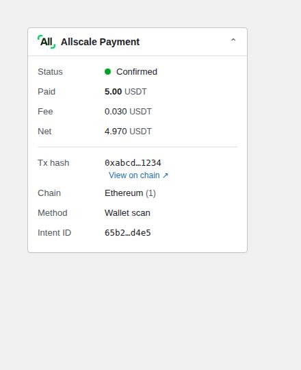 Allscale Payment meta box on a confirmed order