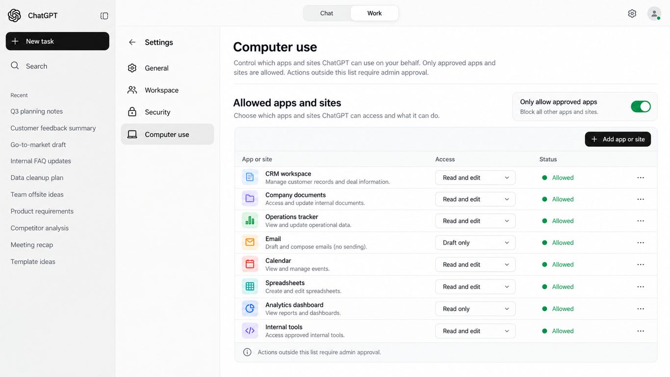 Allowed apps only; expand the list with intent
