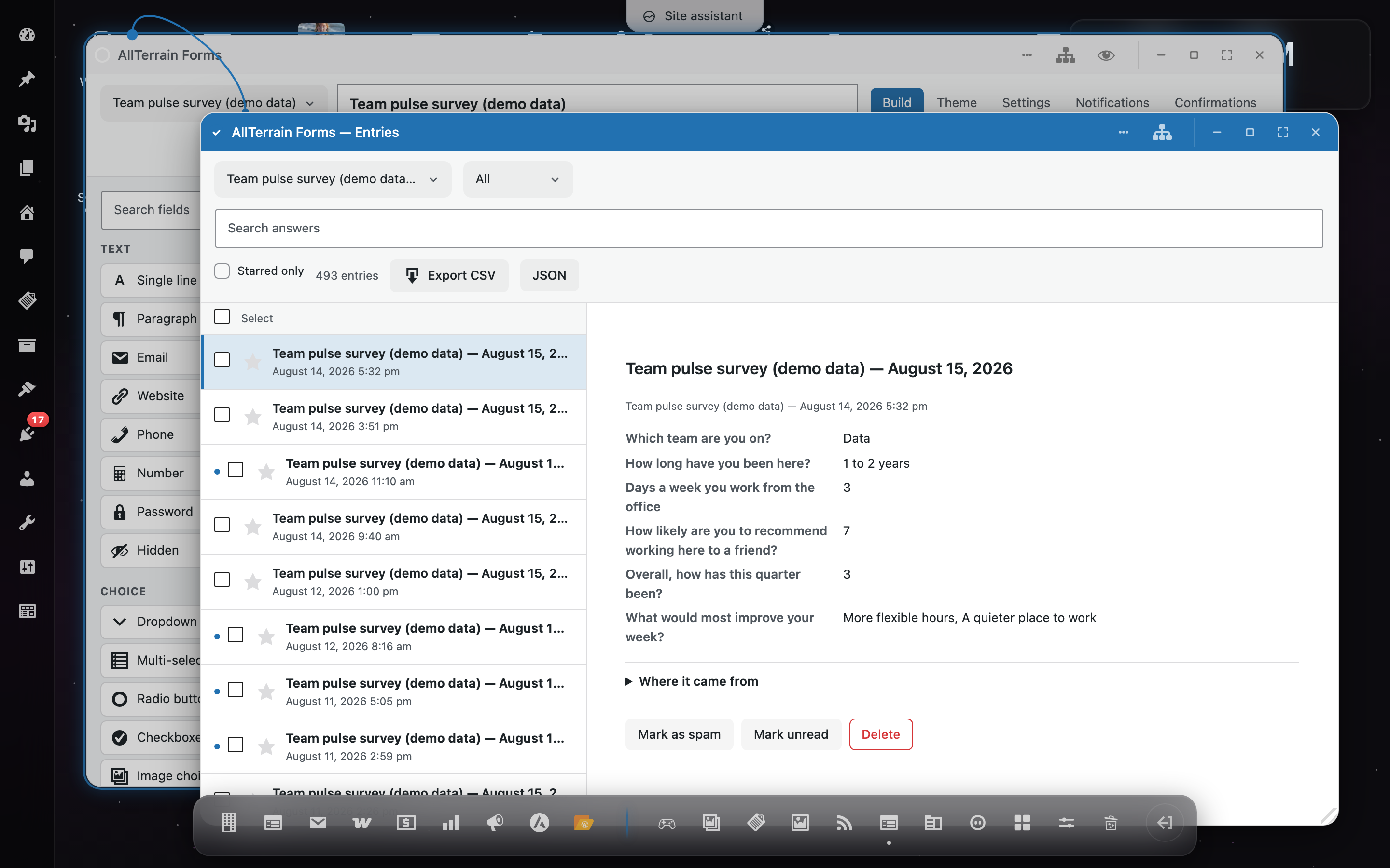 The builder and the entries window open together on the OpenStation desktop