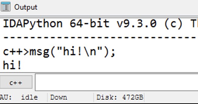 idacpp REPL in IDA output window