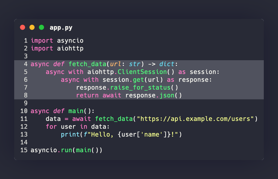 Silicate example: Python code rendered with the Dracula theme