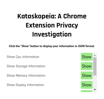 Picture showing the UI of the Kataskopeia