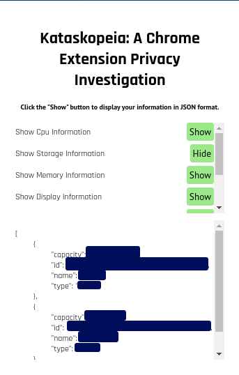 Picture showing the censored output of one the user's storage capacity as displayed by the extension