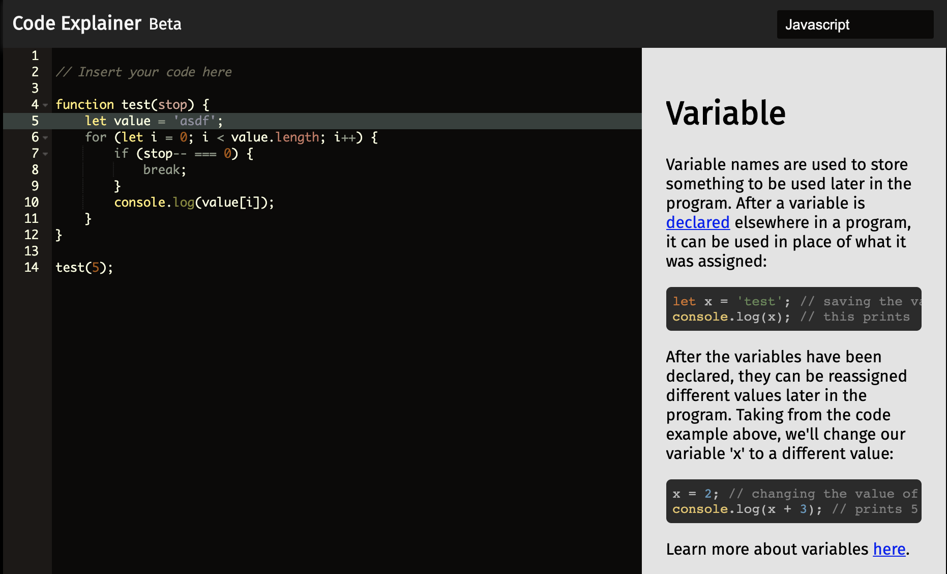 Code Explainer Display