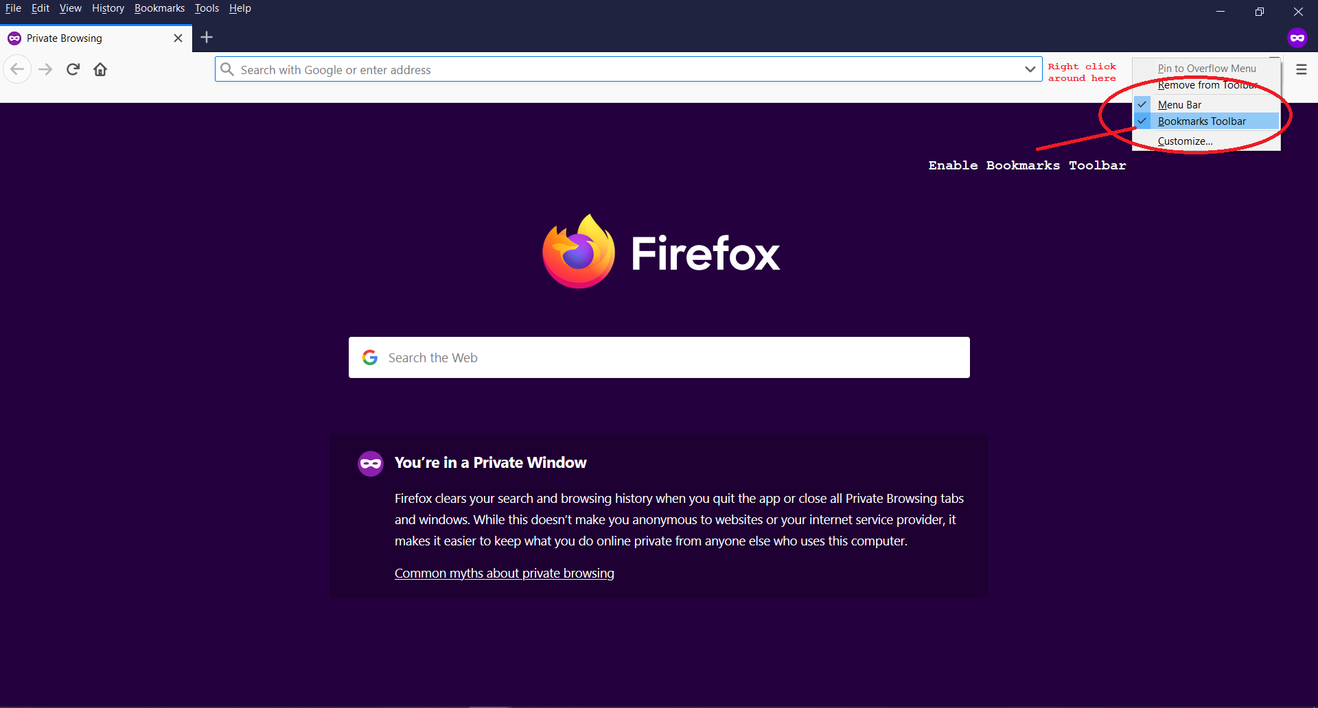 1. Enable the Bookmarks Toolbar in Firefox