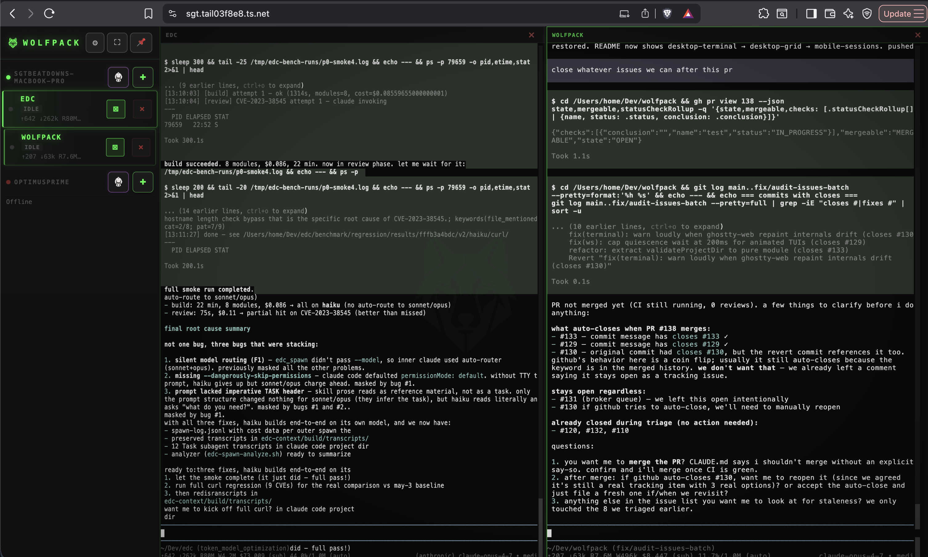 Desktop — multi-terminal grid view
