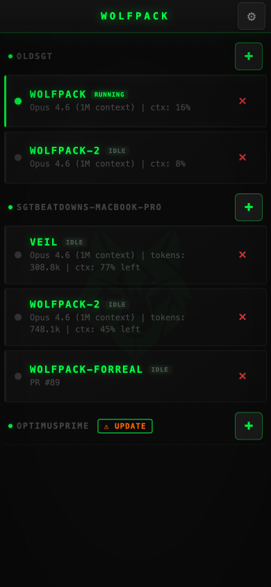 Mobile — session list across machines