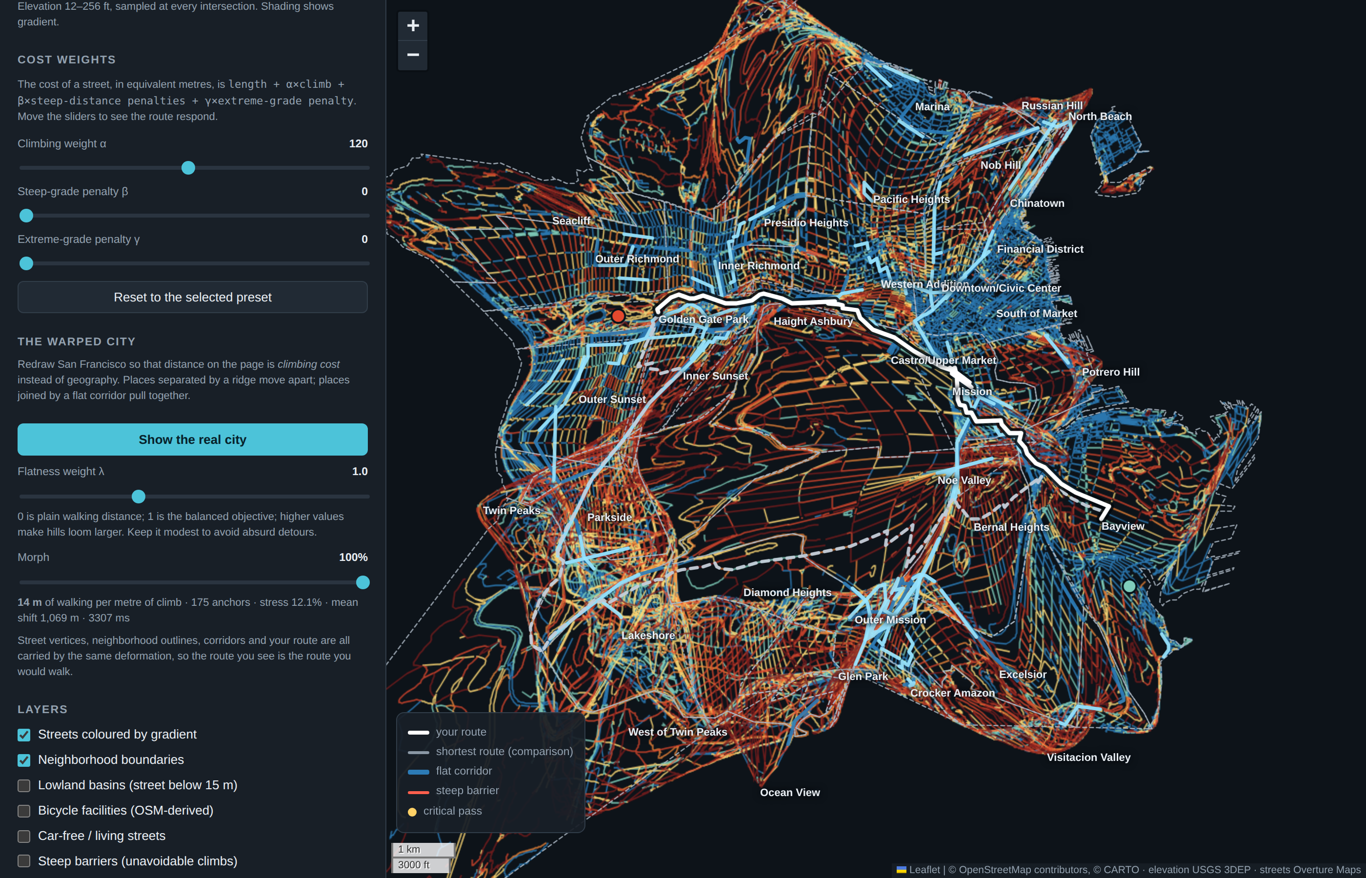 San Francisco redrawn by climbing cost