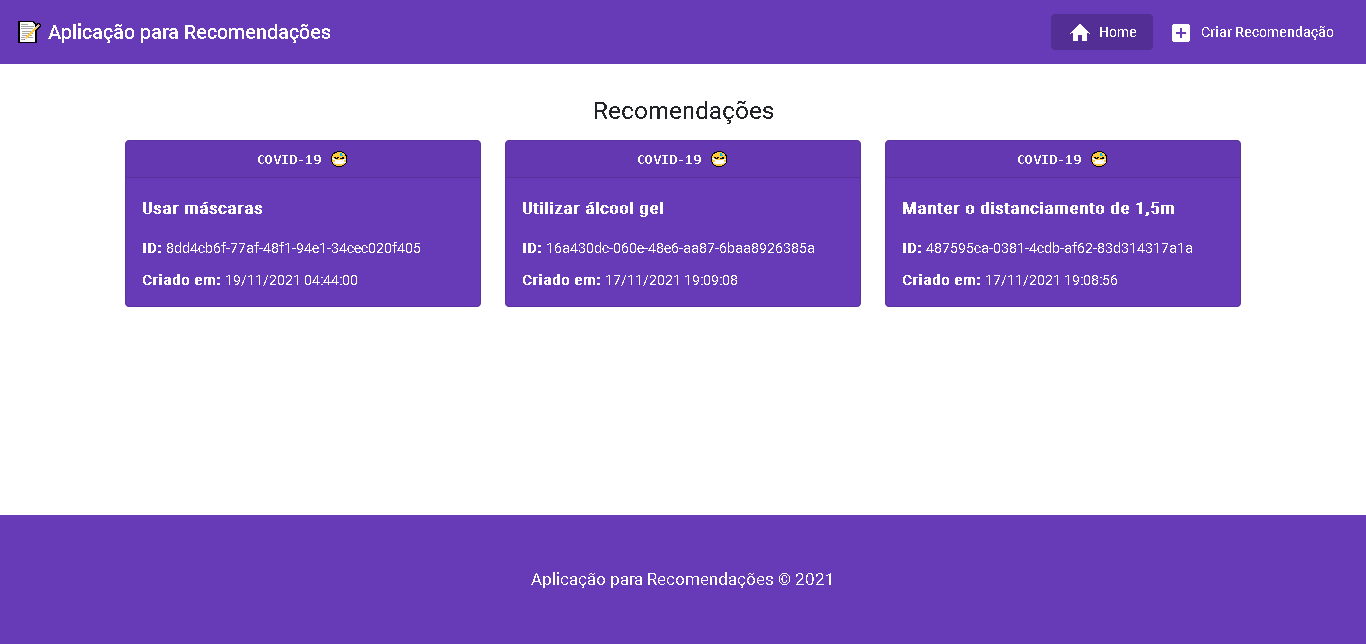 Aplicação para recomendações em demostração