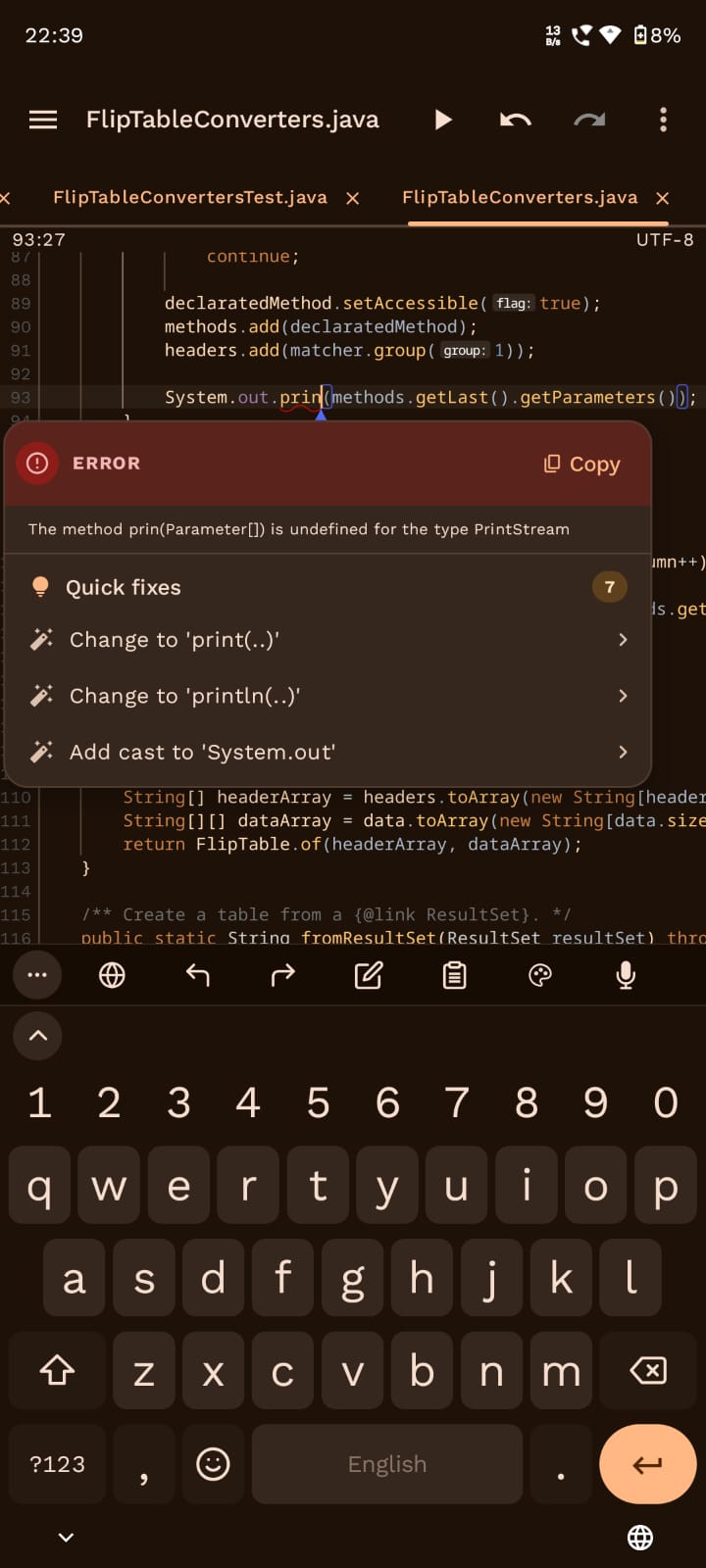 Java error diagnostics and quick fixes in Cosmic IDE