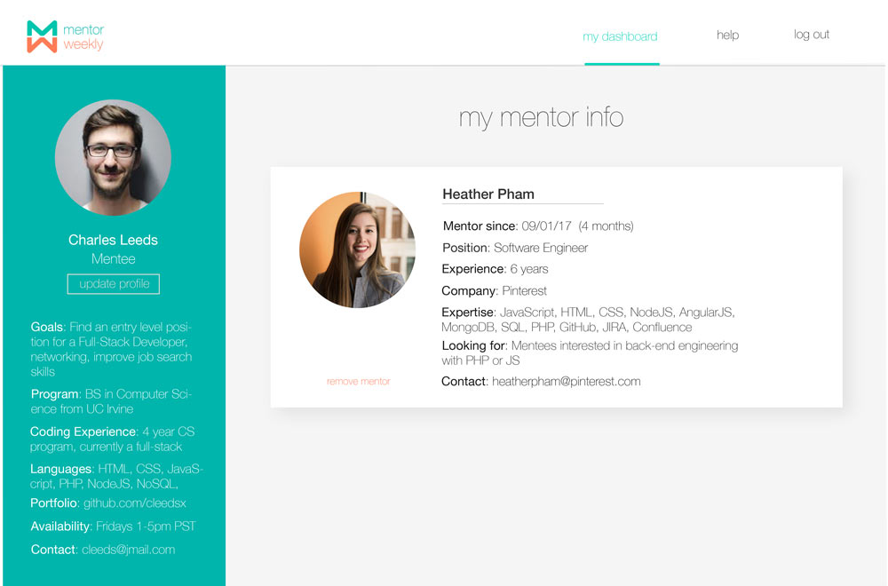 Mentor Weekly mentee dashboard mockup