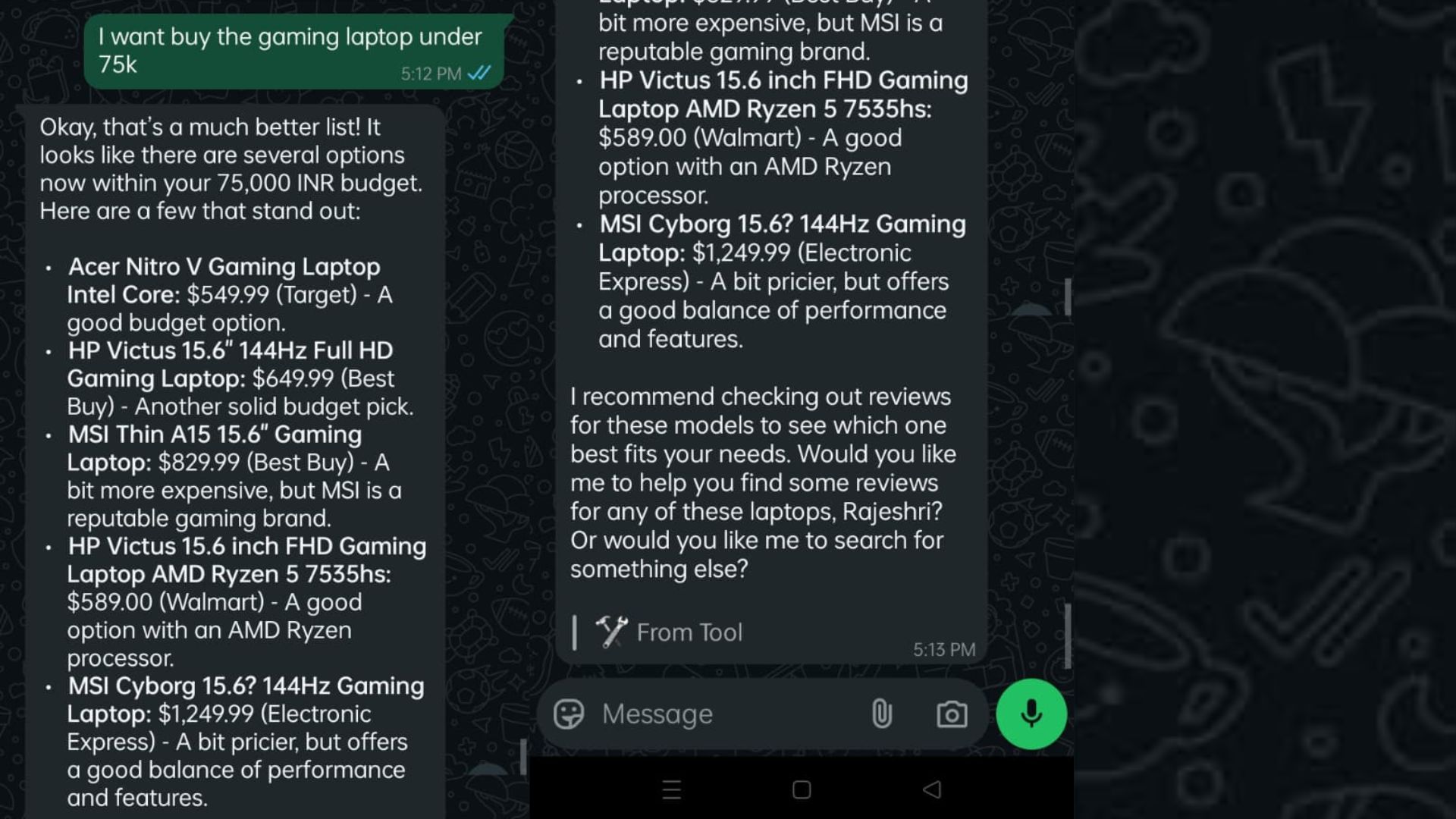 Output WhatsApp