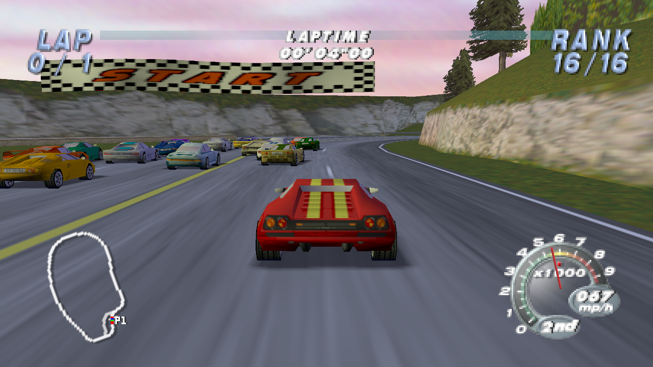 Sixteen cars at the start line