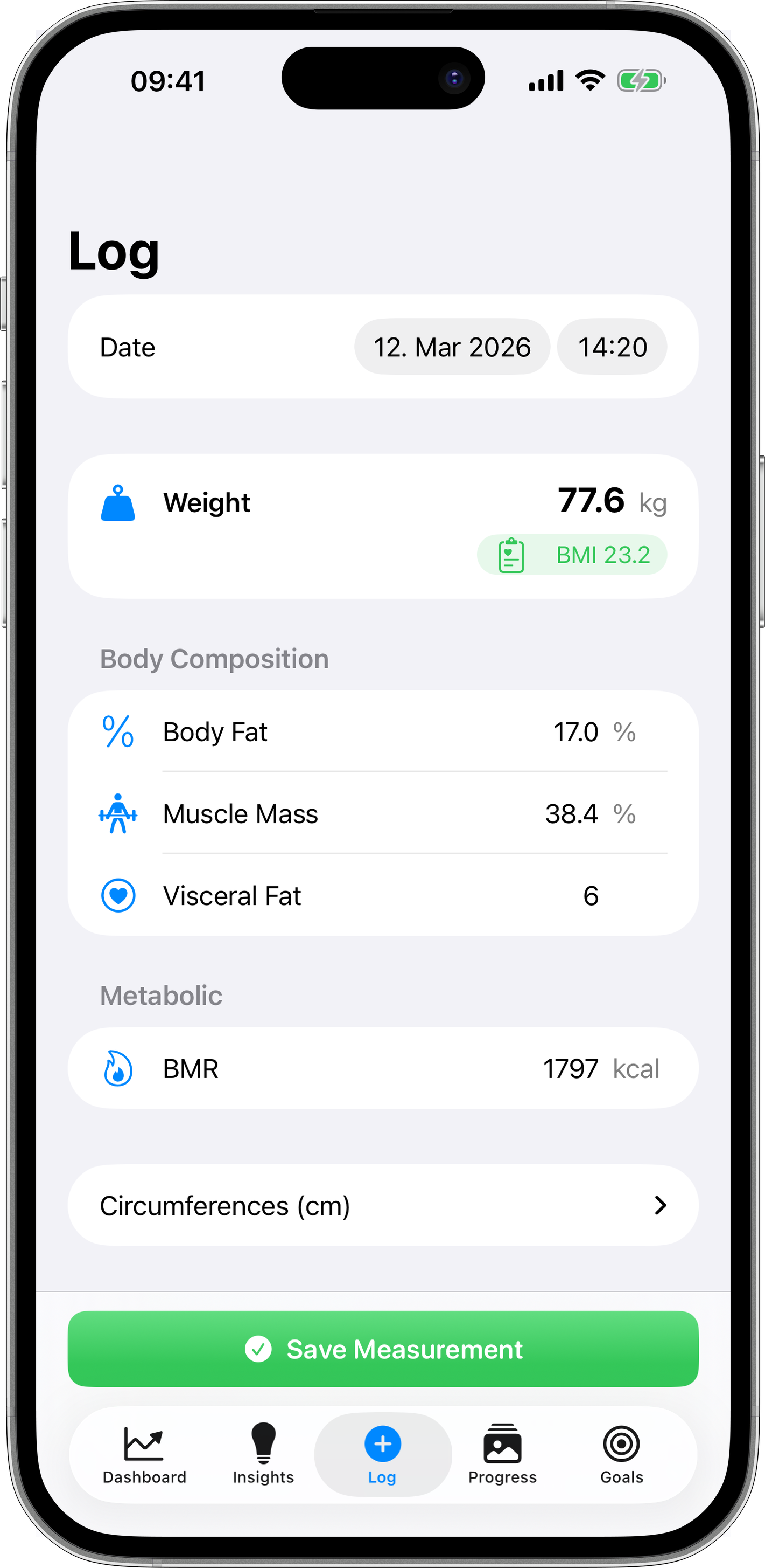 Mindful Body Log - Track weight, body fat, muscle mass
