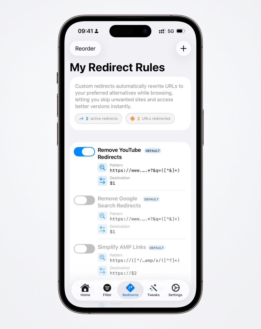 Custom redirect rules