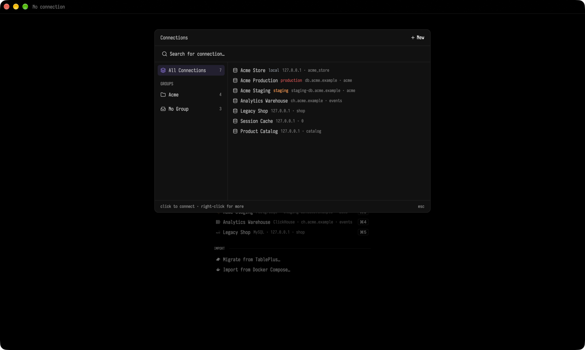 Connection manager with groups and tags