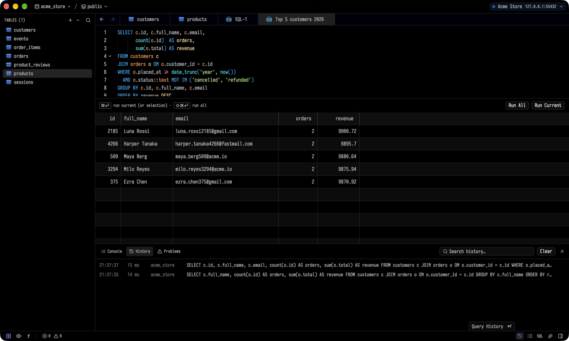 Query history