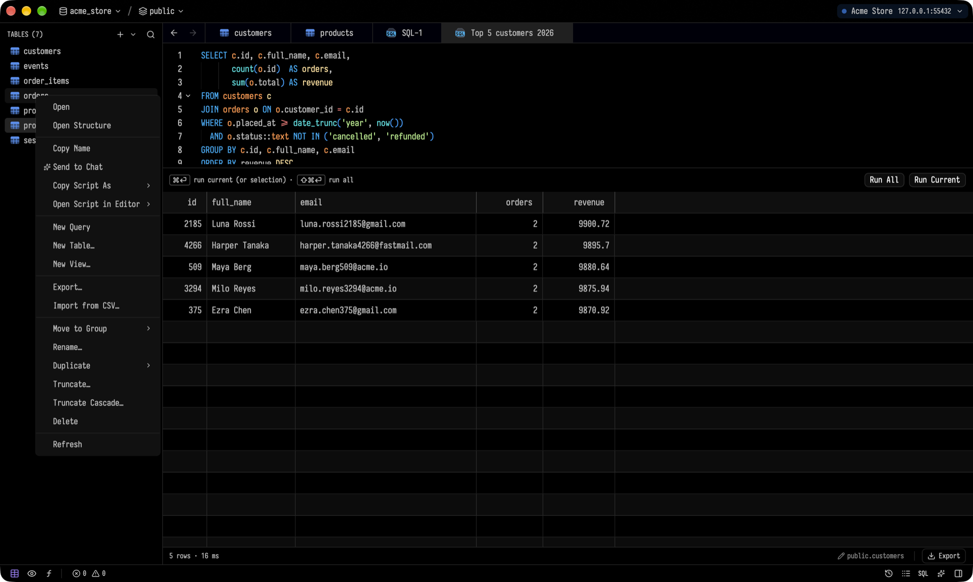 Sidebar context menu