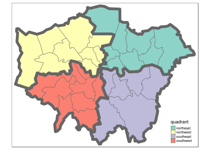 The 4 quadrants of London and dissolved borders. Challenge: recreate a plot that looks like this.