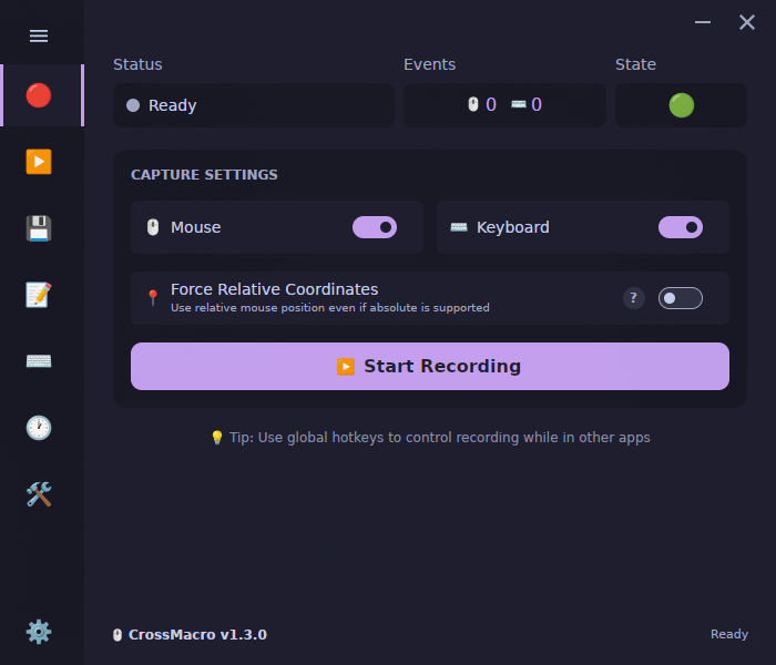 CrossMacro recording interface preview