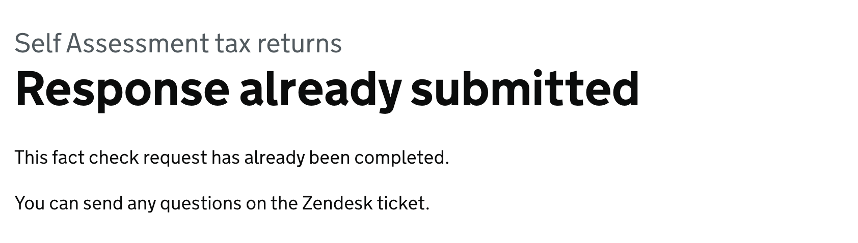 Example of the submission already sent error page