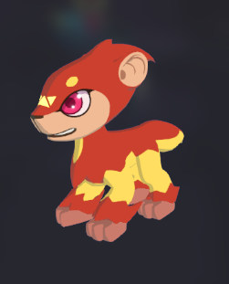 Red and yellow lion cub-like creature