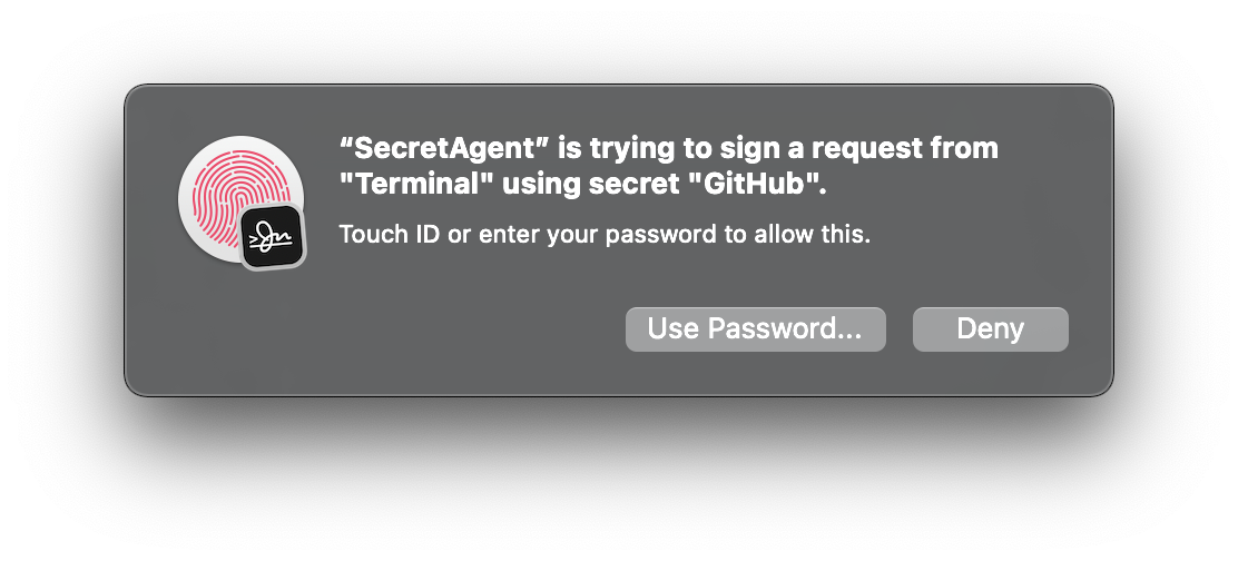 Screenshot of Secretive authenticating with Touch ID