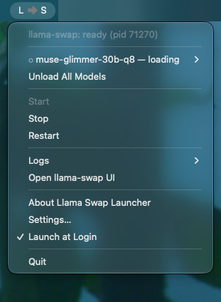 The menu while a model loads: the arrow grey