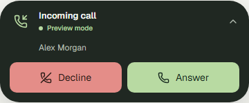 Compact incoming-call island with Answer and Decline