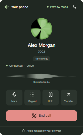 Dark call widget with an ElevenLabs Orb and live waveform