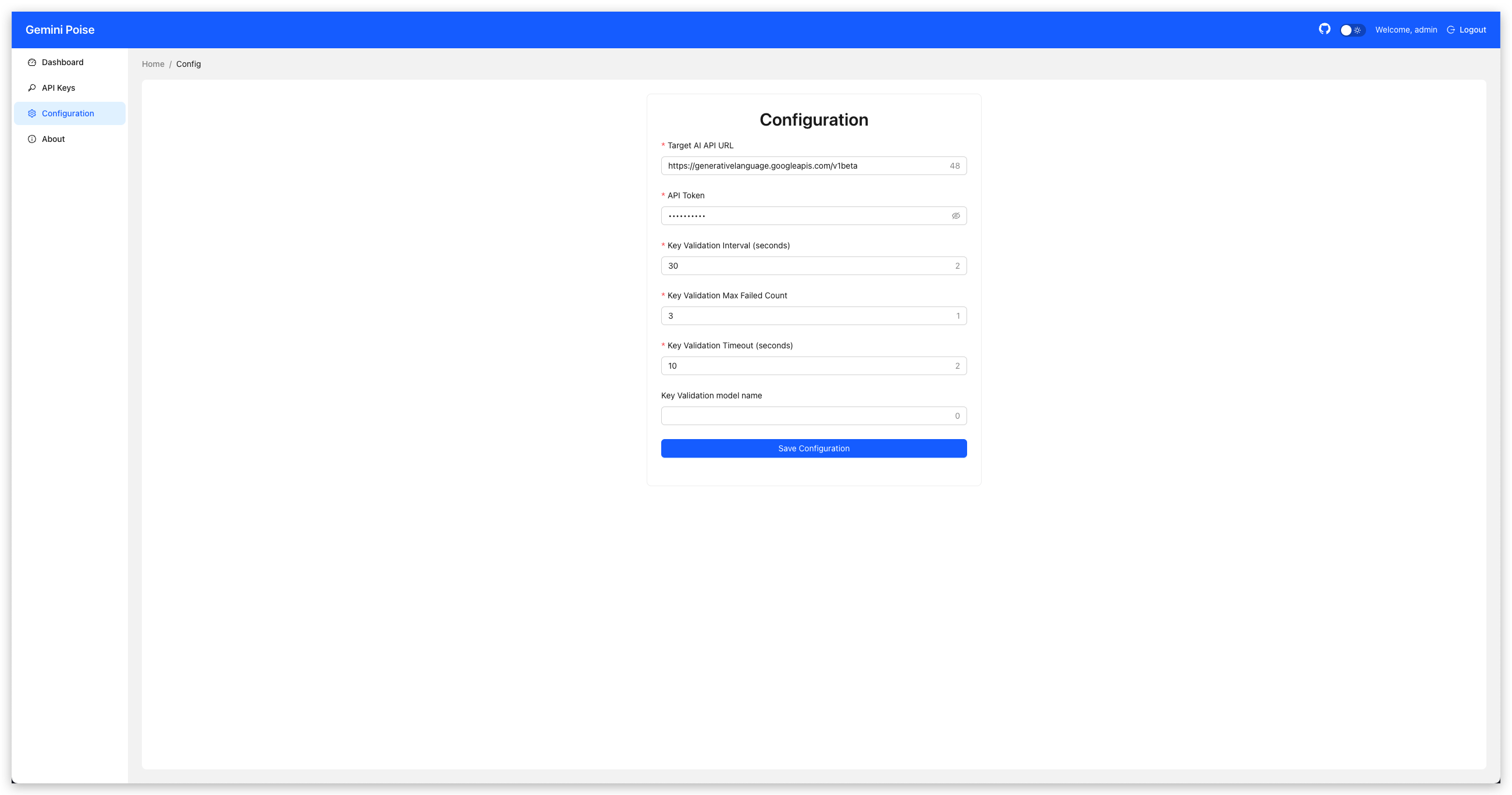 GitHub - gemini-poise/gemini-poise: 一个用于代理和管理 Gemini API 请求的全栈应用，支持 API ...