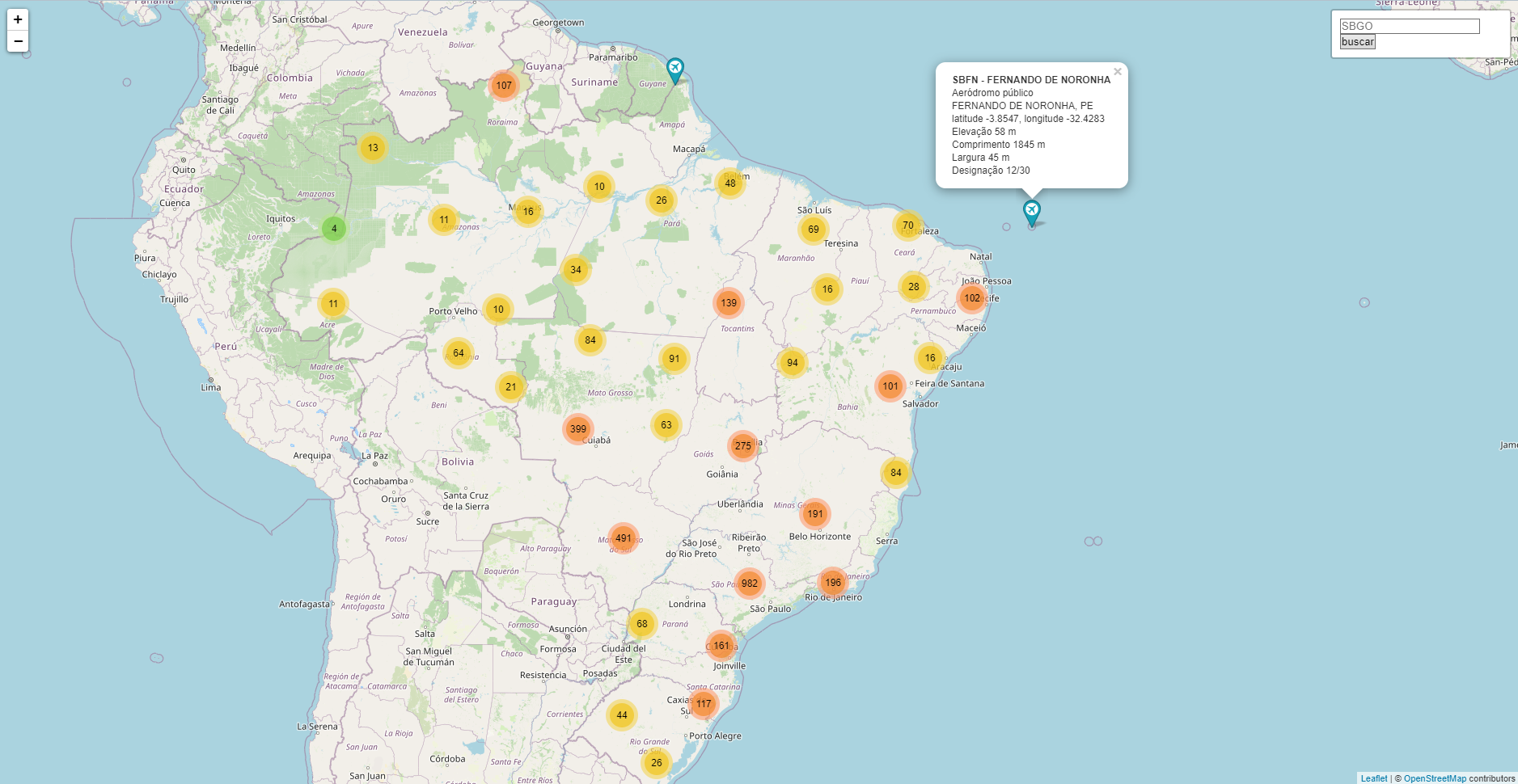 Mapa com aeroportos e helipontos brasileiros